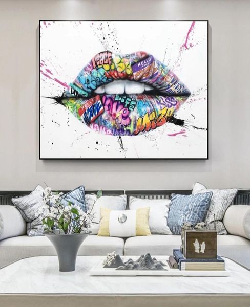 Peintures sur toile d'art Graffiti moderne, affiches et imprimés de lèvres abstraites, images d'art murales pour salon, décoration de maison, Cuadros No Fra6035622