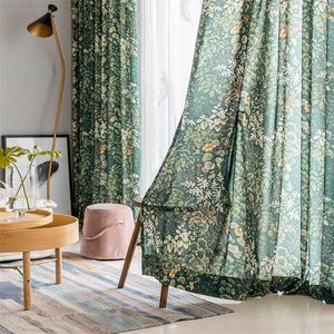 Cortina de hoja verde moderna para sala de estar dormitorio ventana impresa rústica vintage cortina lista para usar 211203