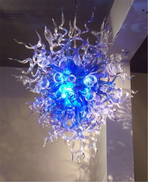 Moderna lámpara de araña de cristal soplado a mano, decoración de comedor, lámpara de techo azul oscuro de lujo grande, arte LED