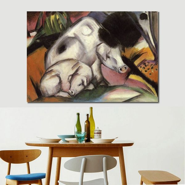 Moderne peint à la main abstrait toile Art cochons Franz Marc peinture à l'huile décor à la maison pour chambre