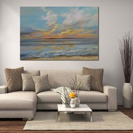 Moderne handgeschilderde abstracte canvas kunst ritmische zonsondergang golven olieverfschilderij Home decor voor slaapkamer