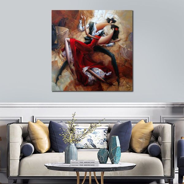 Lienzo abstracto pintado a mano moderno, bailarina española, pintura al óleo, decoración del hogar para dormitorio
