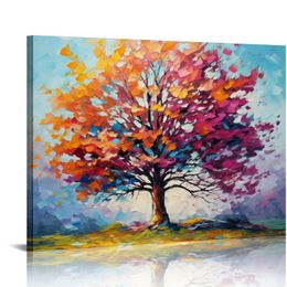 Arbre arbre peint à la main moderne peinture à l'huile acrylique abstrait toile en bois