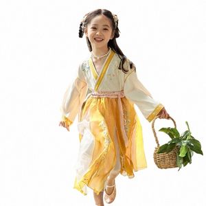Moderne Hanfu Meisjes Toneelkostuum Fee Dr Geel Chinese Kleding Volksdanskleding Festival Kleding Cosplay Kostuums DL7999 h4Ly #