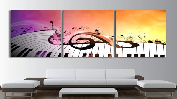 Peintures modernes imprimées HD Affiches abstraites 3 Panneau Piano Keys Music Chator