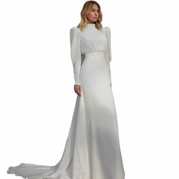 Moderno cuello alto blanco chiff boda dr para mujeres lg linterna manga pliegues elegante vaina vestido de novia trasero barrido tren q02c #