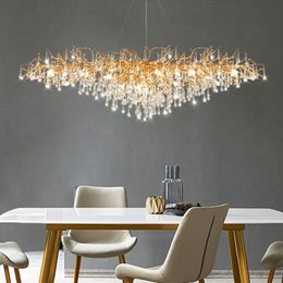 Moderne Home Decor Lamp Gouden Regendruppel Glazen Kroonluchter Interieur Woonkamer Eettafel Aluminium LED Boomkroonluchter