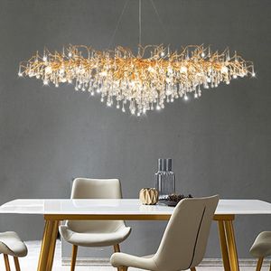 Modern Home Decor Lamp gouden regendruppel glas kroonluchter interieur woonkamer eettafel aluminium led -boom kroonluchter