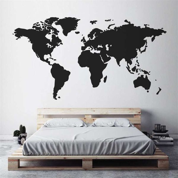 Decoración moderna para el hogar Mapa del mundo Etiqueta de la pared Vinilo Diseño de interiores Dormitorio Sala de estar Mapa del mundo Etiqueta de la pared Extraíble S144 210929