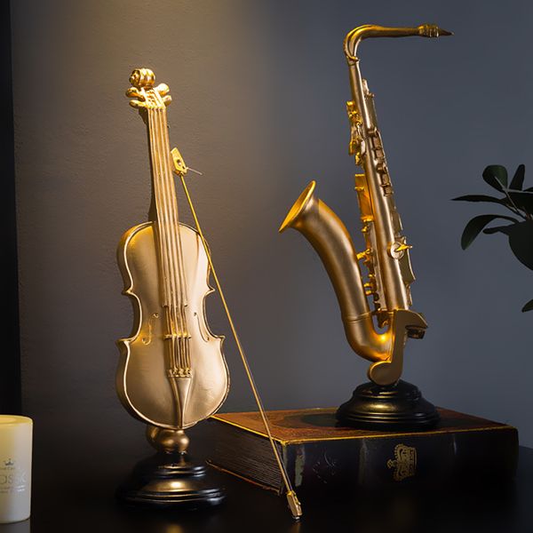 Décoration de la maison moderne Violon Figurines Sax Statuettes Accessoires Bureau Bureau Décor Résine Instrument De Musique Modèle Décoratif T200703