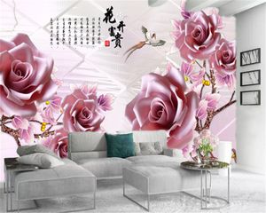 Moderne huisdecoratie behang roze en delicate bloemen digitale printen HD decoratieve mooie behang