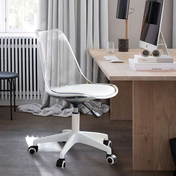 Silla de escritorio moderna para oficina en casa, ajustable 360°, plástico de ingeniería, sin reposabrazos, silla giratoria para computadora con ruedas, adecuada para sala de estar, oficina, comedor de hotel