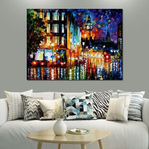 Moderne impressionistische canvas Wall Art Londons Lights handgeschilderde straat landschap schilderij voor appartement decor