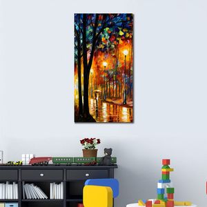 Moderne impressionistische Canvas Wall Art Misty Glow handgeschilderde straat landschap schilderij voor appartement decor