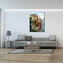 Moderne impressionistische landschap canvas kunst Lakeside Hallstatt handgemaakte olieverfschilderij kunstwerk voor kantoor hal kamer