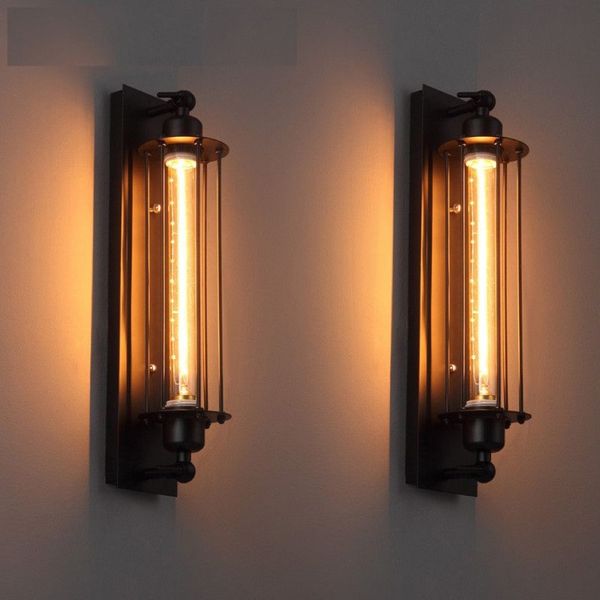 Lámpara de pared de hierro negro de diseño de estilo industrial moderno decoración de restaurante de pintura Loft americano tubo de luz LED E27 luz cálida 220V253Z