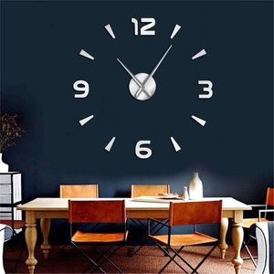 Modern Interieur Grote Kit Art Frameloze Horloge Grote DIY Wandklok Mute Spiegel Stickers Thuiskantoor School Decor 201212