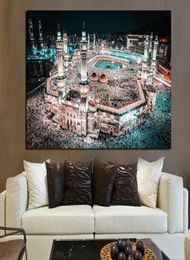 Pèlerinage de l'islam moderne à la Mecque de la mosquée sacrée Night Night Landscape Toivas PEINTURE PRÉTÉS PRÉTES MAURS PICHES POUR LE SOII HOM2845750