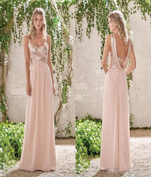 Vestidos de dama de honor baratos de jazmín moderno Lentejuelas de oro rosa en la falda de gasa superior Sin mangas Una línea de novia Vestido de dama de honor junior 5056864