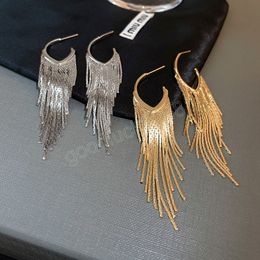 Moderne sieraden 925 Zilveren naaldketen Tassel Dange oorbellen Elegante temperament koperen metalen druppel oorbellen voor vrouwen