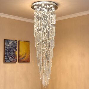 Modern Spral Raindrop Crystal Chandelier Lighting Crystals Tube Ceiling Light Fixture for Stairs Dining Room Bedroom Livingroom