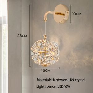 K9 K9 Pure Crystal Bedside Small Chandelier Light Lluxury Crystal Mur Mur Corridor Plafond Lampe de lampe de lampe noble