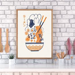 Modern Kitchen Decor Vintage Japanse FoodDrink Print Ramen Noedels Sake Poster Aziatische eten Wall Art Canvas Painting Chef Cadeau