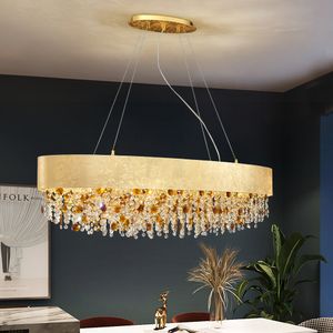 Moderne cuisine îlot lustre lampe or décoration de la maison cristal luminaire luxe rectangle salle à manger led lustre