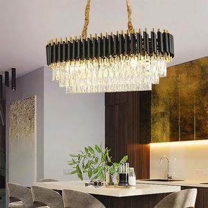 Lustre en cristal d'îlot de cuisine moderne noir/or luminaire de décoration de la maison nouvelle lampe suspendue en cristal led pour salle à manger