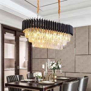 Lustre en cristal d'île de cuisine moderne pour les lustres en cristal de salle à manger de luxe suspendus pendentif LED éclairage noir UPS270j