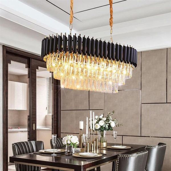 Lustre en cristal d'île de cuisine moderne pour les lustres en cristal de salle à manger de luxe suspendus pendentif LED éclairage noir UPS220S