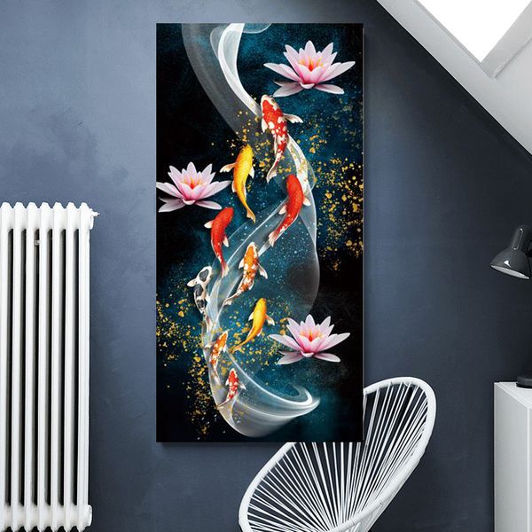 Cuadros de estanque de loto de carpa Koi moderno, pintura en lienzo, carteles abstractos e impresiones, Cuadros, imágenes artísticas de pared para decoración del hogar