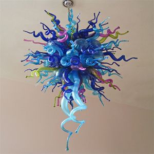 Lámpara de araña moderna Diseño de Murano multicolor Lámparas de araña de cristal hechas a mano Sala de estar Cafetería Oficina Luces para el hogar 24 por 36 pulgadas Luz colgante interior de arte