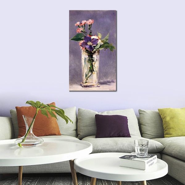 Moderne Paysage Toile Mur Art Roses et Clématites dans Un Vase En Cristal Edouard Manet Peintures À La Main De Haute Qualité