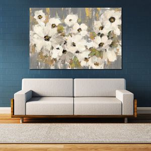 Modern landschap canvas kunst aan de muur wit en groen Bloom grijs Silvia Vassileva schilderijen handgemaakte hoge kwaliteit