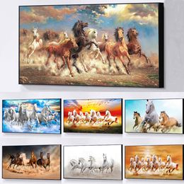 Grande toile moderne avec 7 chevaux de course blancs, affiches imprimées, tableau d'art mural pour salon, chambre à coucher, décoration d'intérieur, Cuadros sans cadre