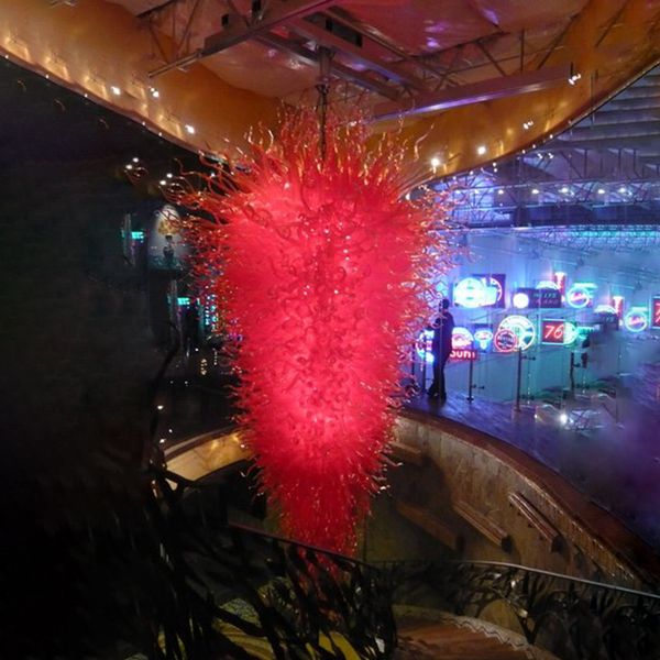 Lámparas de araña grandes modernas Lámpara de color rojo 100% Lámpara de araña de vidrio soplado hecha a mano para escalera Vestíbulo del hotel Centro comercial Sala Casa Decoración de arte