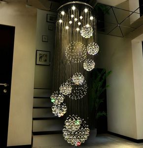Moderne grote kristallen kroonluchter licht armatuur spiraal lustres de cristal voor de lobby, trap, foyer lange kristallen verlichting llfa