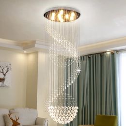 Moderne Grand Lustre En Cristal Long Or Escalier LED Lampe De Luxe Villa Loft Luminaire Suspendu Intérieur Led Lustre