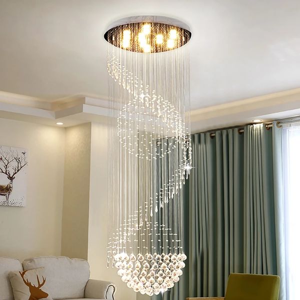 Candelabro de cristal grande moderno, lámpara LED larga de escalera dorada, lámpara colgante de lujo para Villa, Loft, Lustre Led para interiores