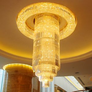 Lignes de lustres en cristal modernes luminaires American Big Long Luxury Chandelier europ￩en Shining Droplight Hotel Hall Hall Foyer Stairs Hanging Lamp Dia150cm