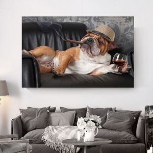 Pintura en lienzo de gran tamaño moderna, póster de perro divertido, arte de pared, imagen de Animal, impresión HD para decoración de sala de estar y dormitorio