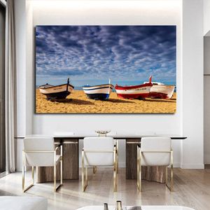 Affiche de paysage moderne de grande taille, peinture sur toile d'art mural, image de plage de bateau, impression HD pour salon, chambre à coucher, décoration 277W