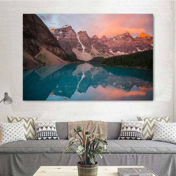 Moderne grande taille paysage affiche mur Art toile peinture rivière et montagne photo HD impression pour salon décor à la maison