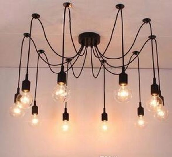 Lampe suspendue industrielle vintage en forme d'araignée, moderne, noire, vintage, led, 14 lumières, E27, AC 110 V/220 V, pour bar-salon