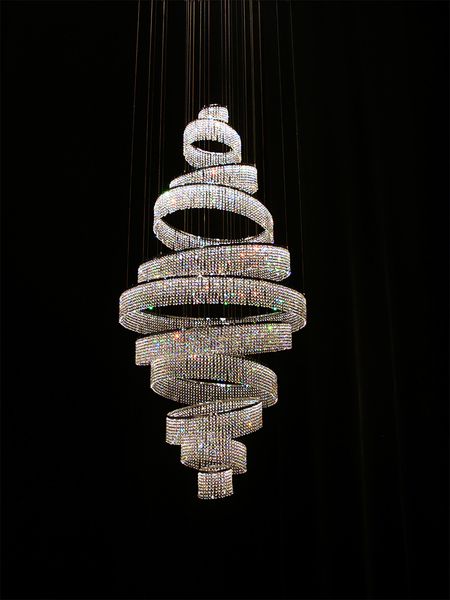 Moderne Grande Spirale K9 Lustres En Cristal Luminaires Américain De Luxe Escaliers Lustre Européen Brillant Lampe Suspendue Maison Intérieur Villa Hôtel Hall Droplight