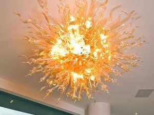 Verlichting Modern Groot tafelblad Heldere kleur Goud Vuur Kristallen lamp LED-verlichting 100% handgeblazen glas Hoog plafond Decor Hangende kroonluchter