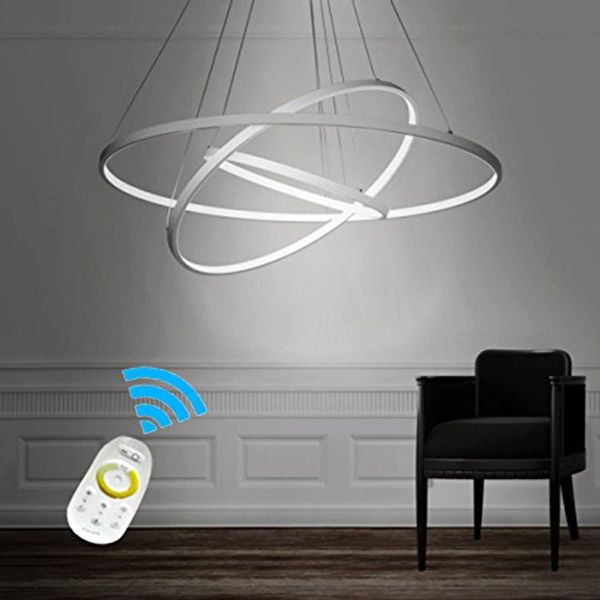 Lampes suspendues LED en acrylique au design moderne, lustre à 3 anneaux, couleur blanc/noir, 90W, pour bureau, salle à manger, salon