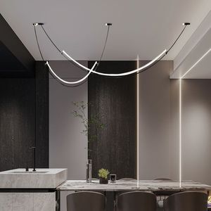 Moderne LED-plafondkroonluchter voor eetkamer woonkamer keuken bar Scandinavische minimalistische lineaire hanglamp binnenverlichting