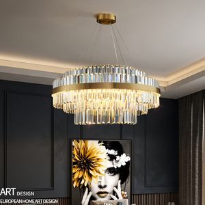 Lámpara de techo LED moderna, redonda, regulable, para comedor, sala de estar, iluminación de cristal de lujo con brillo dorado, decoración